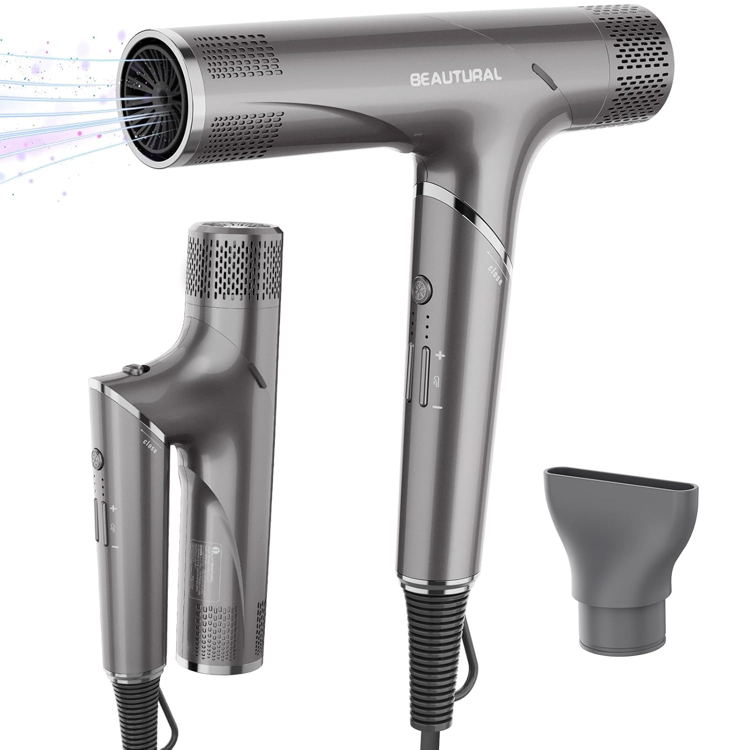 BEAUTURAL Hair Dryer, 1600W High-Speed Foldable Travel Blow Dryer, 110,000 RPM Brushless Motor Million Ionic for Fast Drying & Frizz Control, 3 Temps & 3 Speeds, Dual Voltage for Worldwide Use