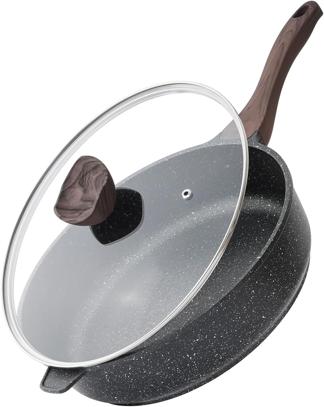 Kordisen Nonstick Deep Frying Pan with Lid, 30 cm/5.7 L Large Skillet, Granite Stone Saute Pan for Cooking, Induction Cookware, Compatible with All Stovetops, PFOA Free