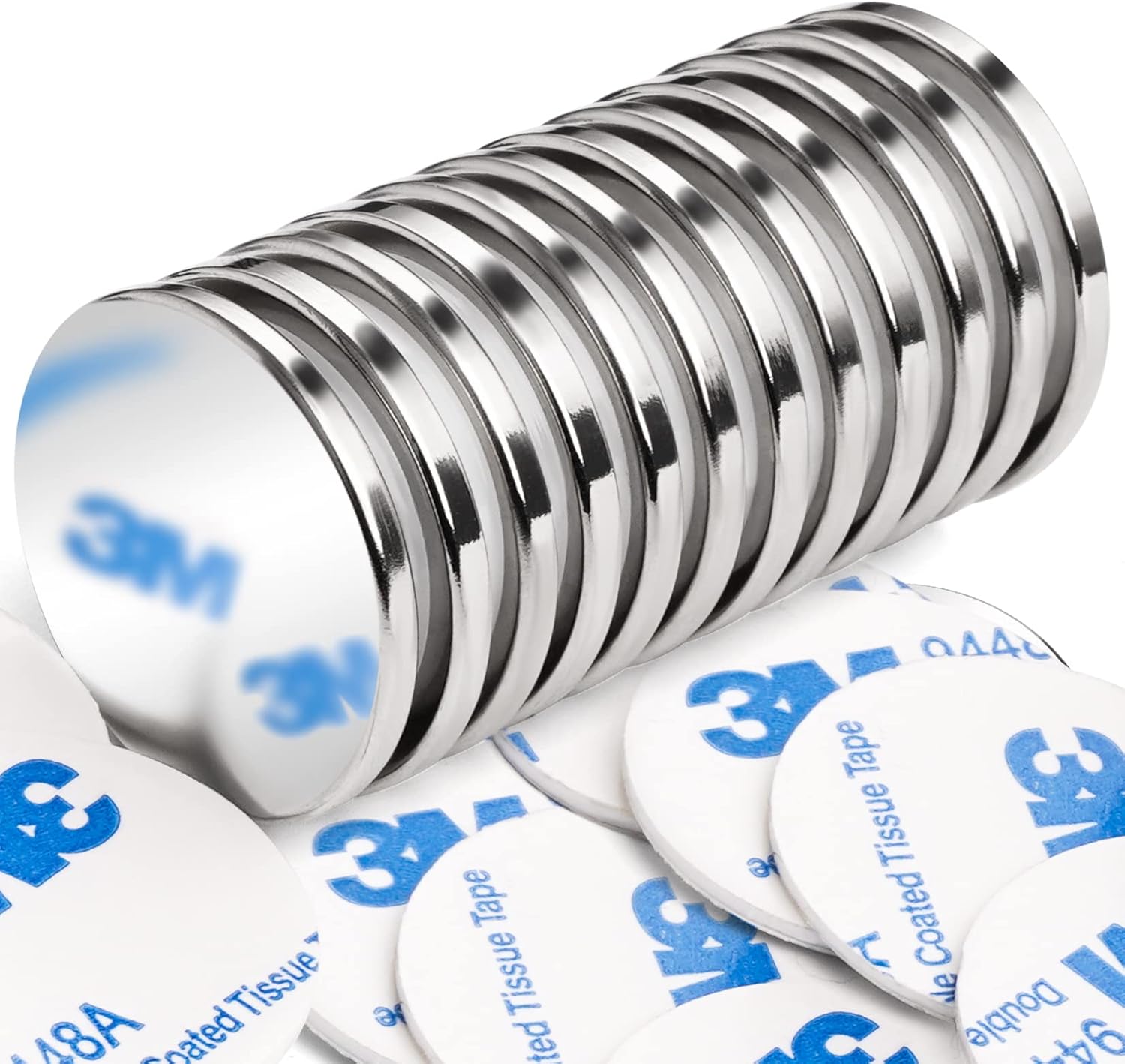 FINDMAG 12 Pack Strong Magnet, 30 x 3 mm 8 KG Pull Neodymium Magnets, Corrosion & Oxidation Resistant Disc Fridge Magnets with Double-Sided Adhesive, Permanent Magnet for Crafts, DIY