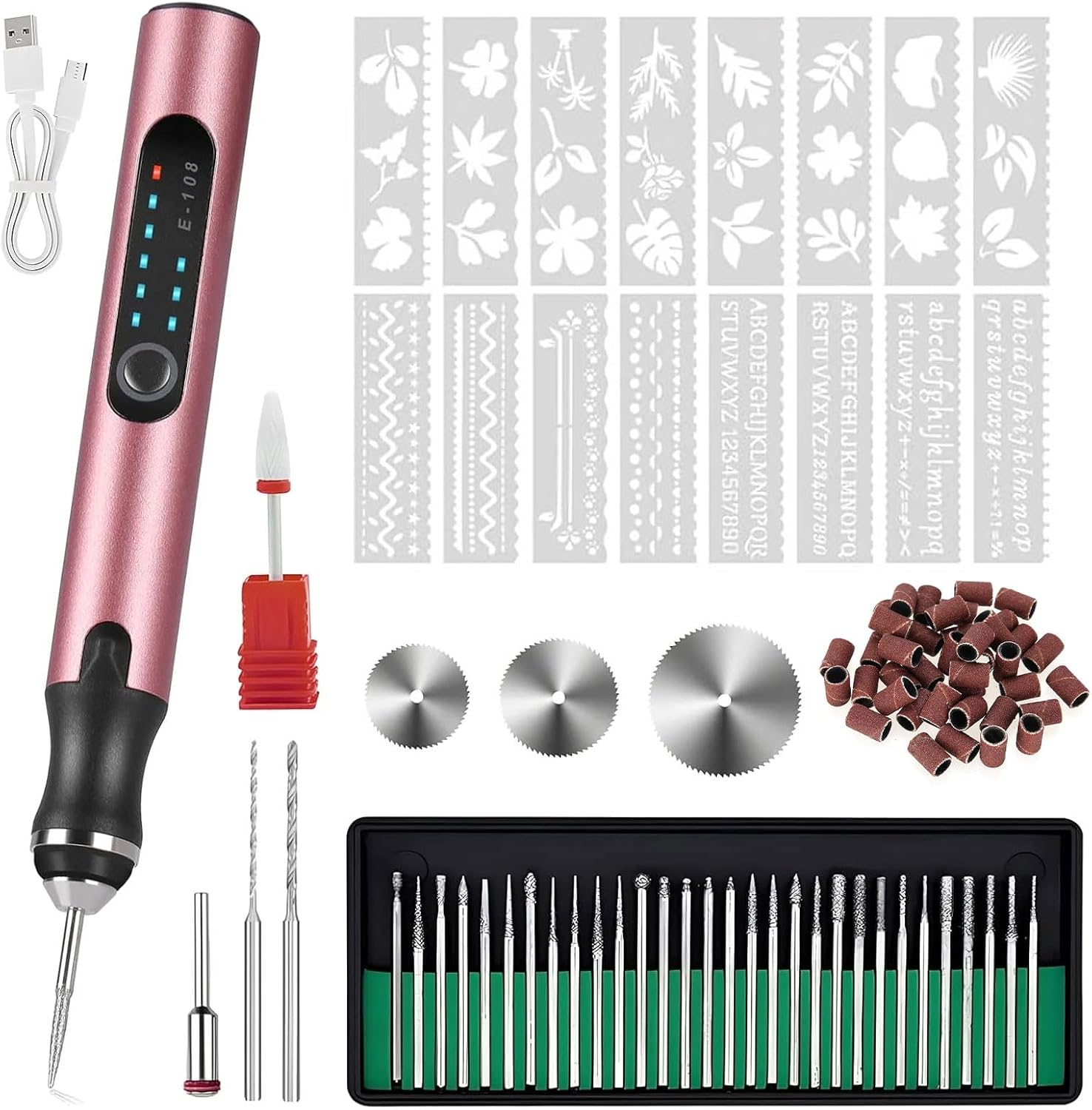 Electric Engraving Pen, USB Rechargeable Cordless Etching Engraving Tool with 37 Bits&20Polishing Abrasives, Portable Engraving Tool for Jewelry Wood Metal Stone Plastic Glass Etching