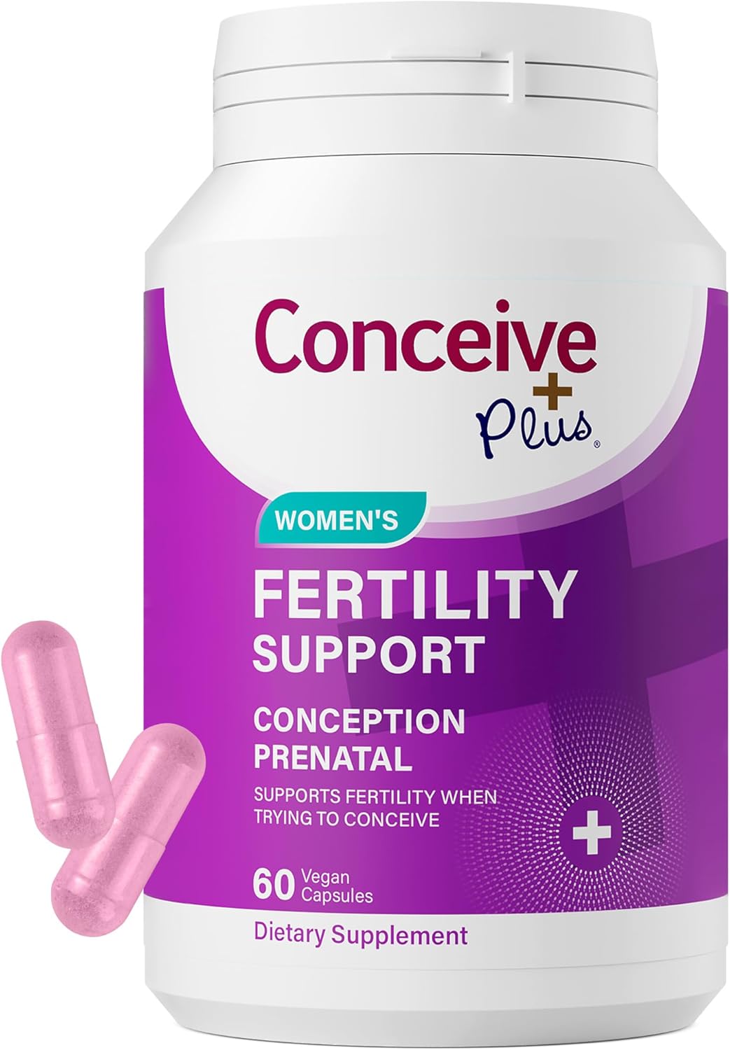 CONCEIVE PLUS Women's Fertility Support: Conception Prenatal Supplements for Her, Aids Hormonal Balance, & Regular Cycles - Folic Acid, B12, Zinc, Biotin, Non-GMO - 60 Vegetarian Soft Capsules