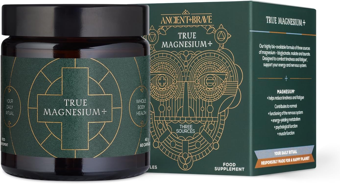 Ancient + Brave | 3-in-1 Magnesium Complex: Glycinate, Malate & Taurate | 60 Vegan Capsules | High Strength Magnesium Supplement for Sleep, Energy, Muscle & Bone Support Made in UK