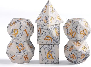 Gemstone Dice Set,7 Pcs Howlite Stone DND Dice with Box Used for Dungeon and Dragon Dice Games D4 D6 D8 D10 D% D12 D20(Howlite Stone)