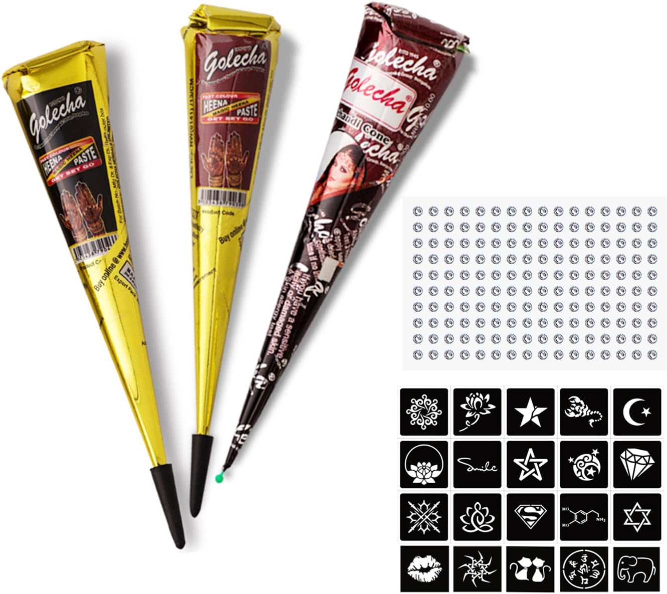 AYNKH Henna Tattoo Temporary Tattoos Natural Tattoo, Paste Cone for Body and Face, Professional Temporary Art Tattoo Creams with Stencils, Multi Patterns