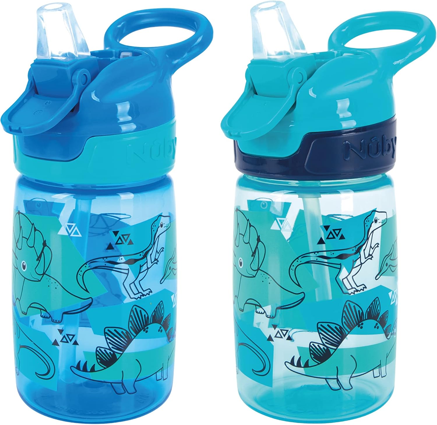 Nuby Incredible Gulp Water Bottle - No Spill Active Toddler Sippy Cup | 360ml / 12oz | Carry Handle | Dishwasher and Microwave Safe | Suitable Beaker for 18 Months Plus (Dinosaurs, Pack of 2)
