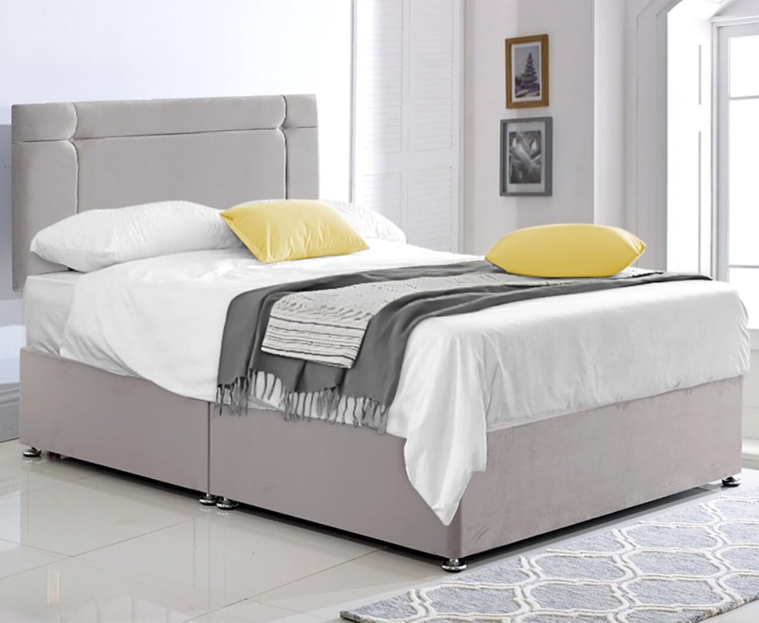 ComfoRest - 4FT Clima Small Double Divan with Mattress Included | 24" Headboard Frame, WITHOUT DRAWER | Supportive Set for Compact Bedrooms (Silver Plush)