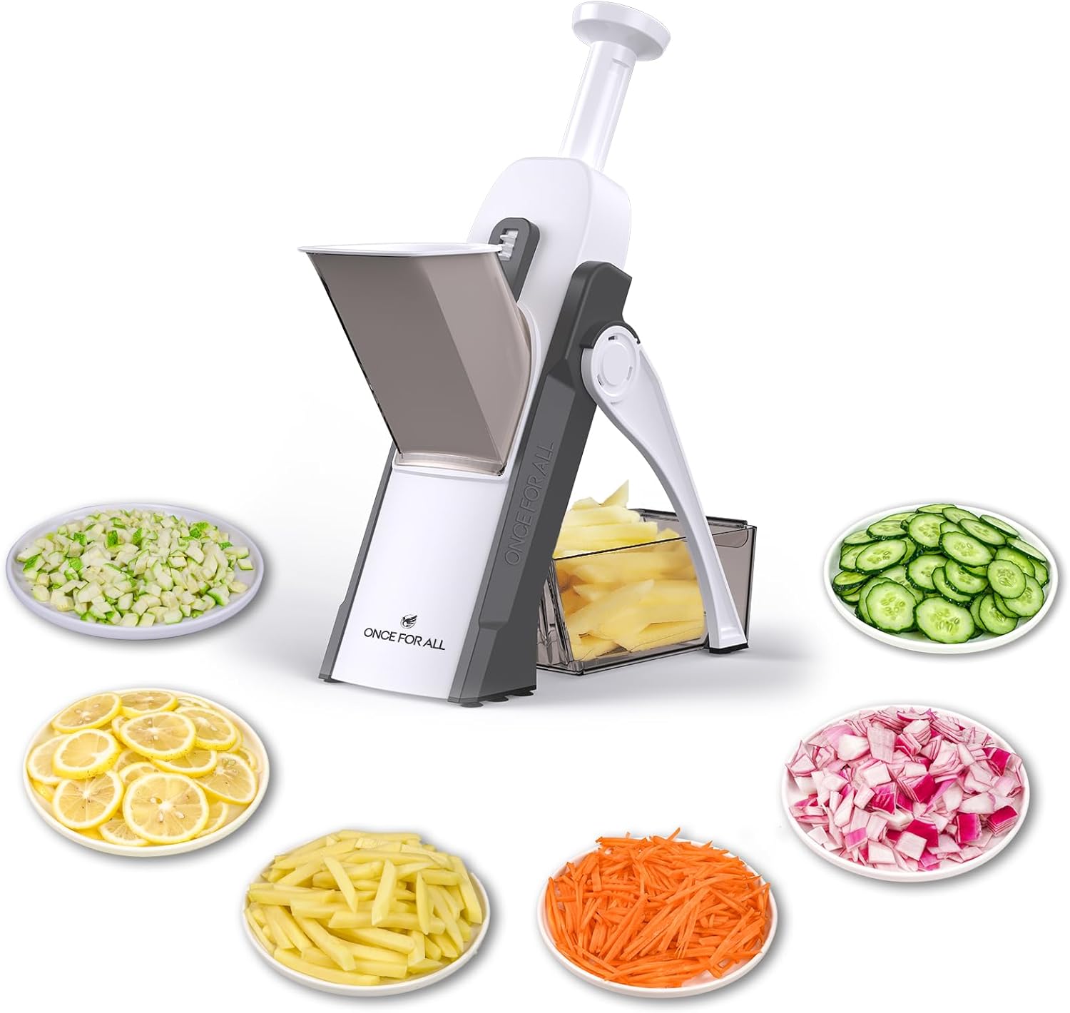 ONCE FOR ALL Mandoline Vegetable Slicer, Manual Kitchen Veg Chopper Stainless Steel Blade for Julienne, Cubes, Fried Potato Carrot, Cucumber (Grey)