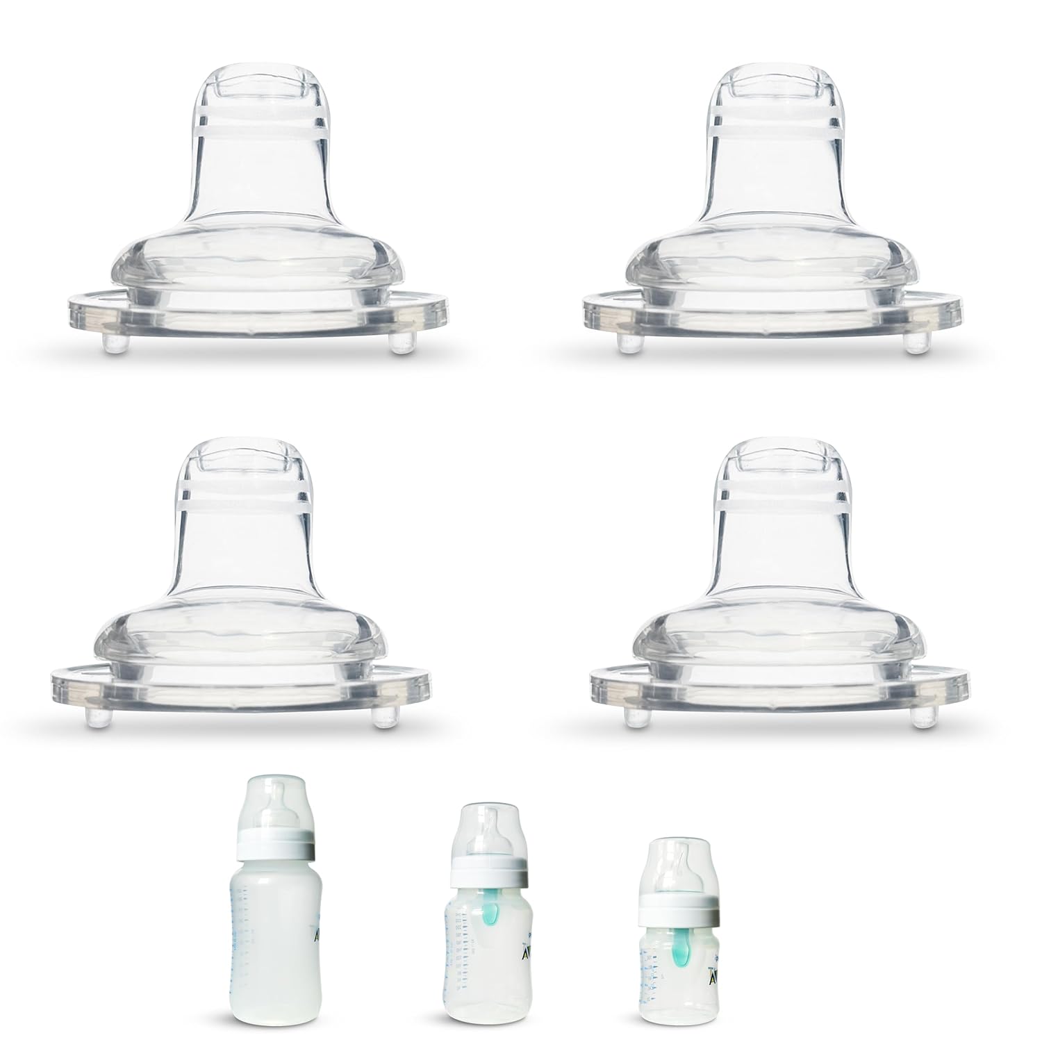 Sippy Spout Nipples for Philips Avent Anti-Colic Baby Bottles, Lansinoh, MAM & Evenflo Wide-Neck Baby Bottles, 4-Count, Soft Spout, Food Grade Silicone, Variable Flow, Spill-Proof, BPA-Free, 4+ Months