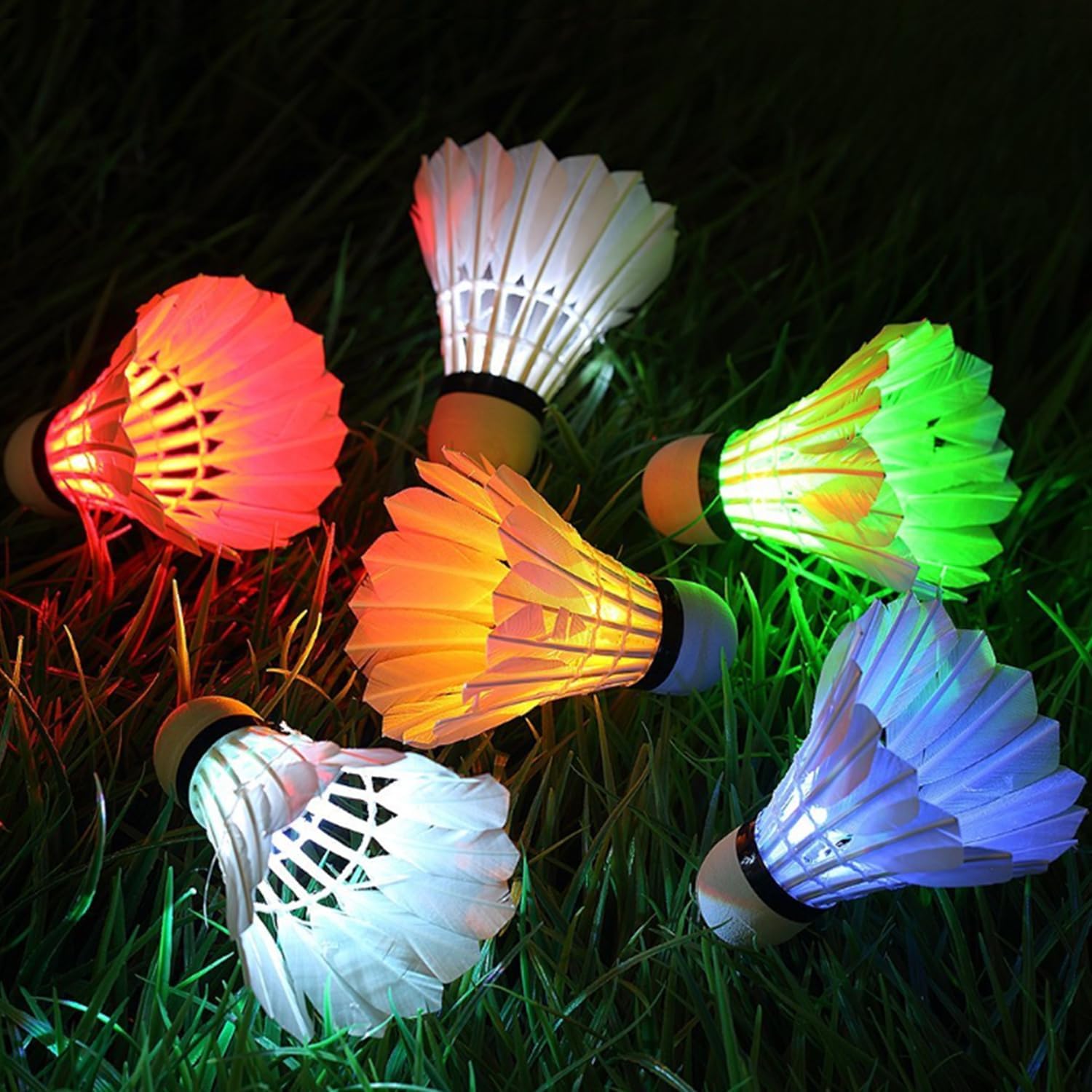 LED Badminton Shuttlecocks,Colourful Lighting Badminton Birdies,Plastic Nylon Shuttlecock,Goose Feather Glow in The Dark Birdie Balls for Outdoor Indoor Sport Activities (4/5/6 PCS)