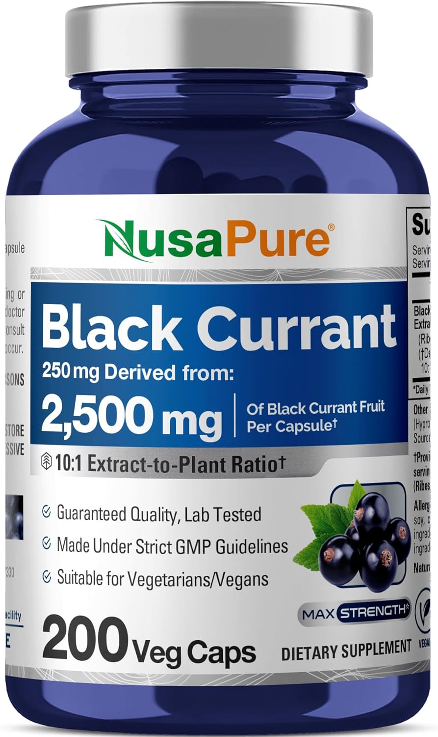 NusaPure Black Currant 10:1 Extract, 250 mg Equivalent to 2,500mg, per Veg Caps 200 Vegan, Non-GMO