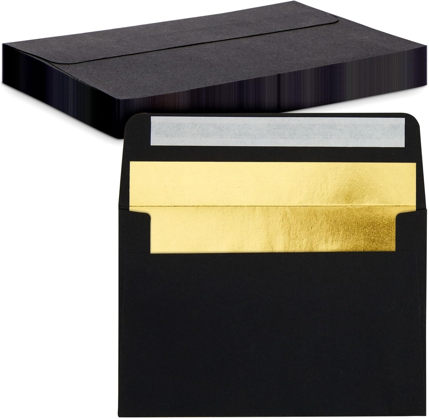 50 Pack Black Envelopes with Gold Lining for Wedding Invitations, Greeting Cards, Birthday Cards, Self-Adhesive (A6, 10x15 cm)