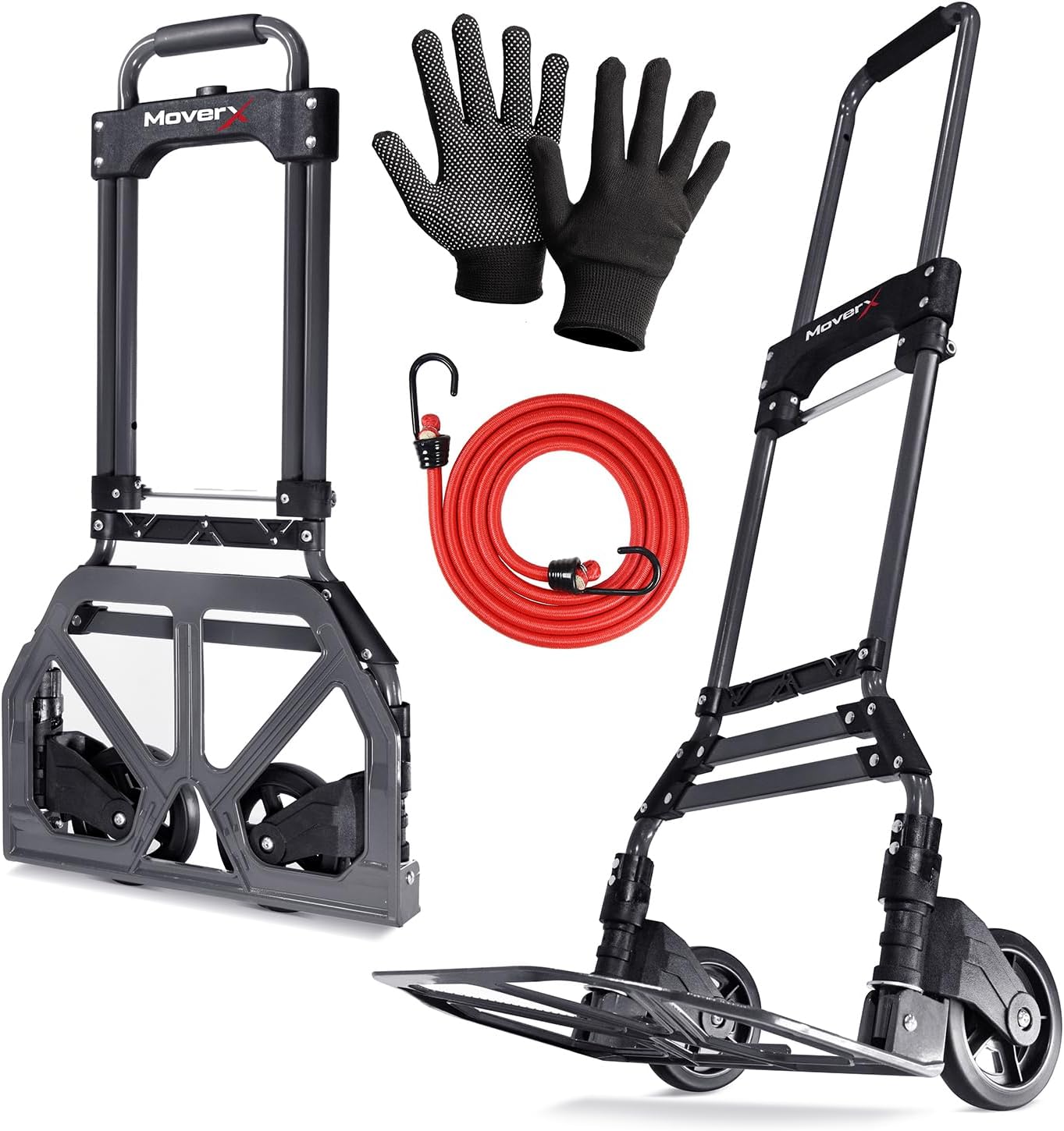 MoverX Folding Hand Truck Aluminium, Heavy Duty Hand Truck Foldable Trolley on Wheels, Multi Purpose Sack Truck Moving Trolley, 80kg