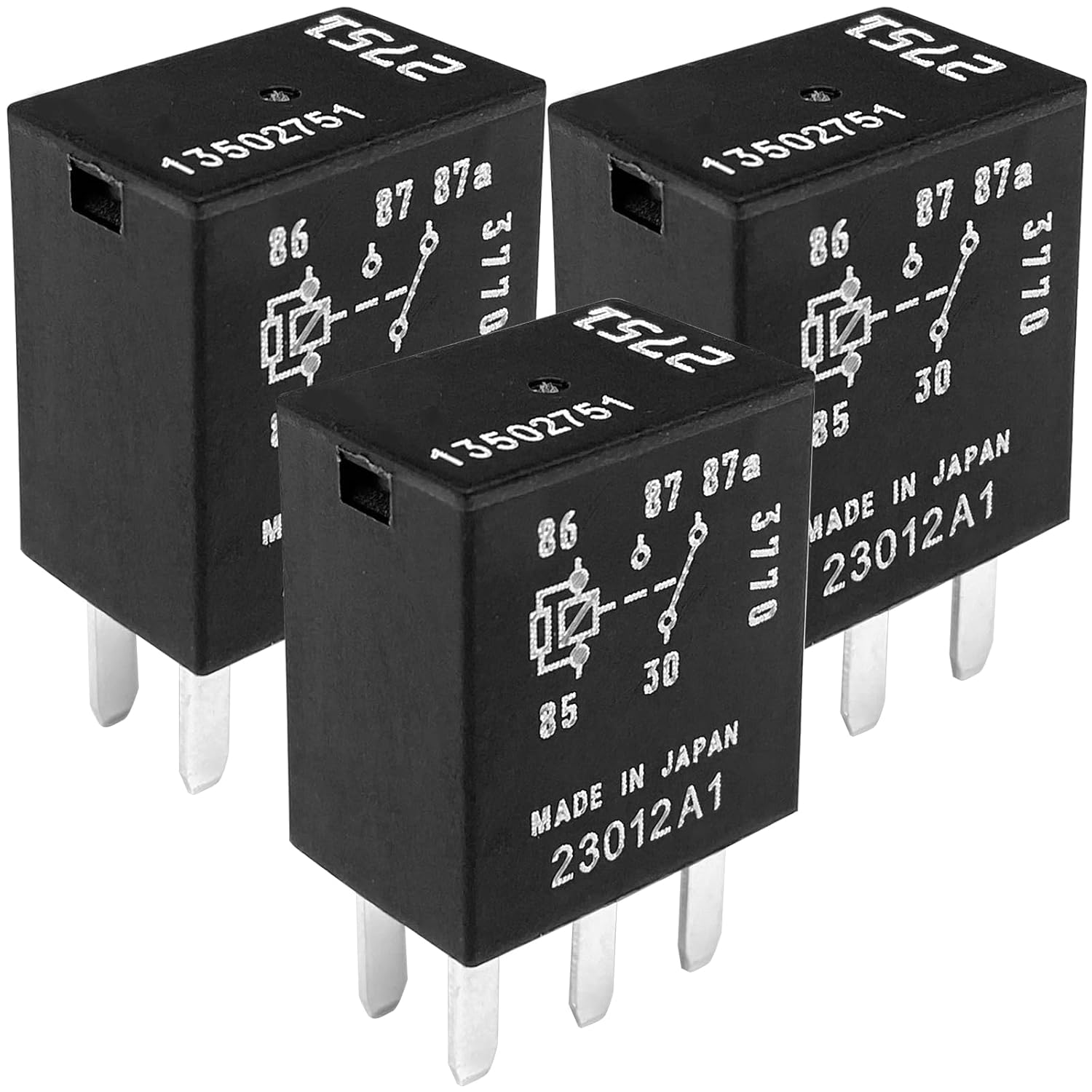 3-Pack 13502751 Relay - 12V 30A/40A 5-Pin SPDT Automotive Relay - Compatible with General Motors (GM) Vehicles for Fuel Pump, Cooling Fan, AC Compressor & High-Current Electrical Systems