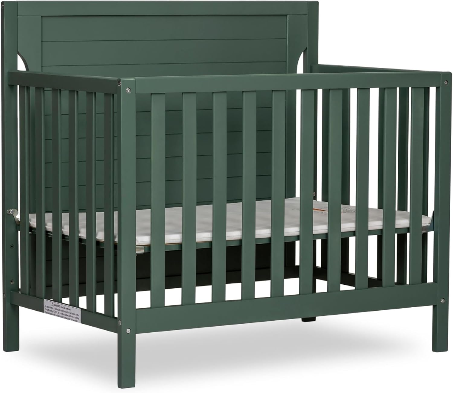 Dream On Me Bellport 4 in 1 Convertible Mini/Portable Crib In Safari Green, Non-Toxic Finish, Made of Sustainable New Zealand Pinewood, With 3 Mattress Height Settings, 40"L x 25"W x 33"H