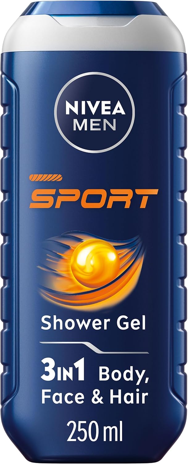 NIVEA MEN Sport Shower Gel Pack of 6 (6 x 250 ml), Cleansing 3-in-1 Body Wash for Men with Minerals, Refreshing NIVEA MEN Shower Gel