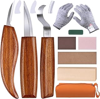Olerqzer Wood Carving Tools Kit for Beginners, 12-in-1 with Knives, Basswood, Gloves, Sharpener (Style 1)