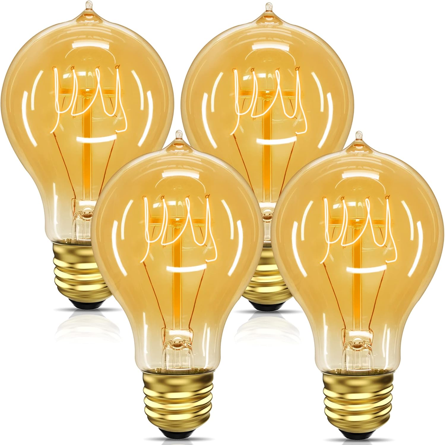Edison Bulbs 40 Watt, Vintage A19 Antique Incandescent Light Bulbs, E26 Dimmable Decorative, Warm White 2700K, 110-130V, 4 Pack