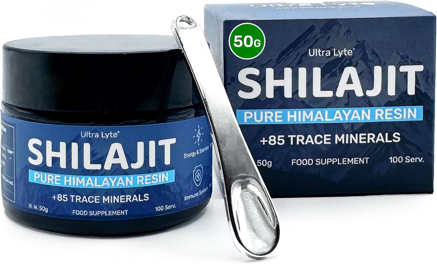ULTRA LYTE 100% Pure Organic Shilajit Supplement 500mg with 85 Essential Trace Minerals, Fulvic & Humic Acid, 100 Servings with Scoop for Energy, Immunity, Anti-Aging, Brain Function