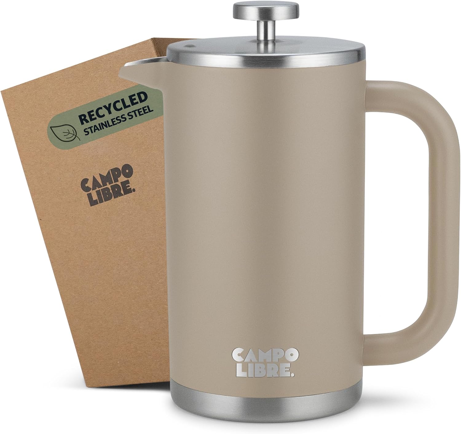 Campo Libre.® Giorgio. French Press, Coffee Press – 1000ml Stainless Steel Cafetiere, Double-Wall Insulated, Plastic-Free, Thermal Coffee Maker with Spare Filter – Dishwasher safe - Recycled Steel.