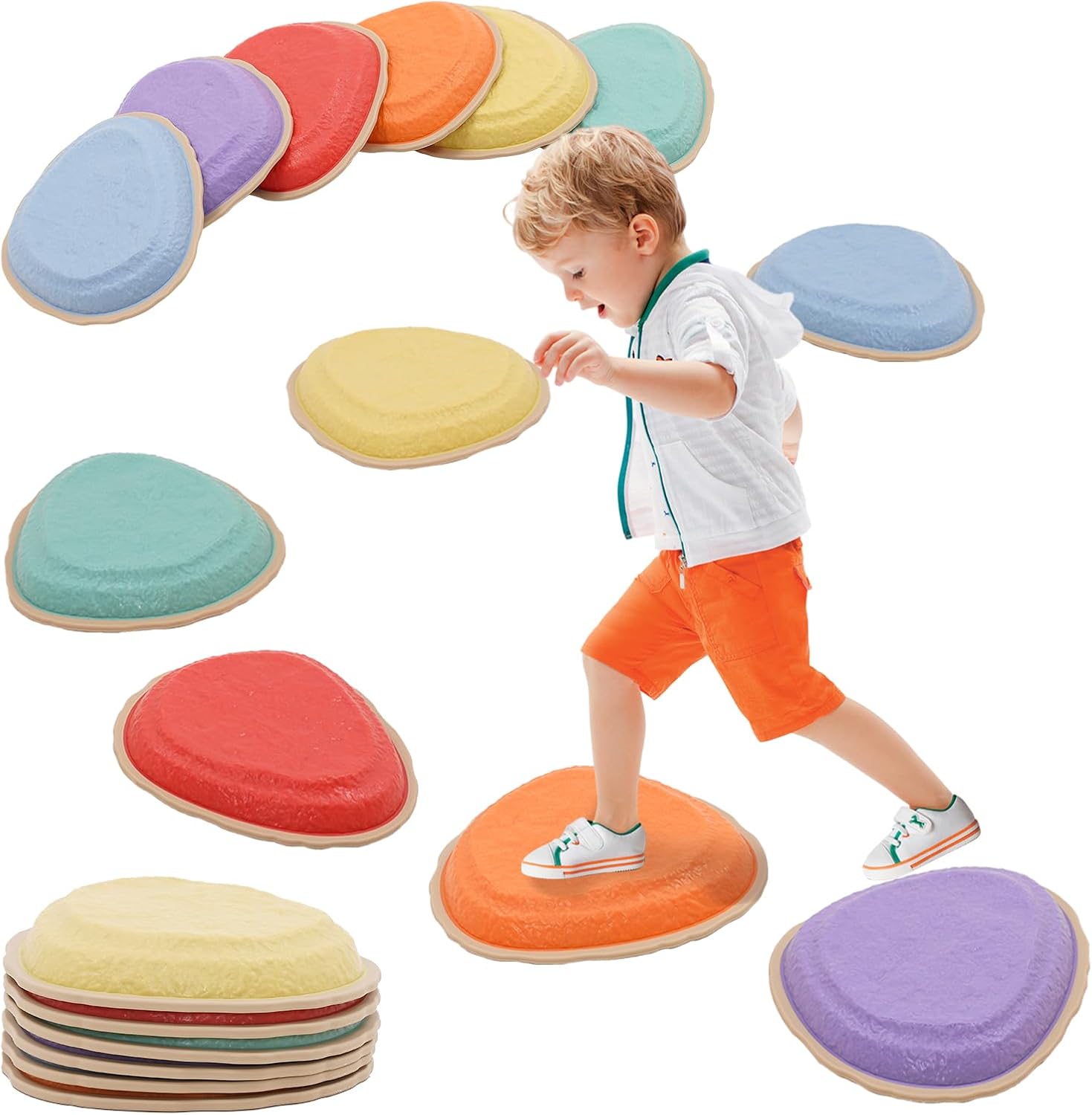 6PCS Kids Stepping Stone Non-Slip Stackable Balance Blocks Colorful Sensory Stones Obstacle Course Sensory Play Space-Saving Balance Training for Boys Girls 3 4 5 6 7 8