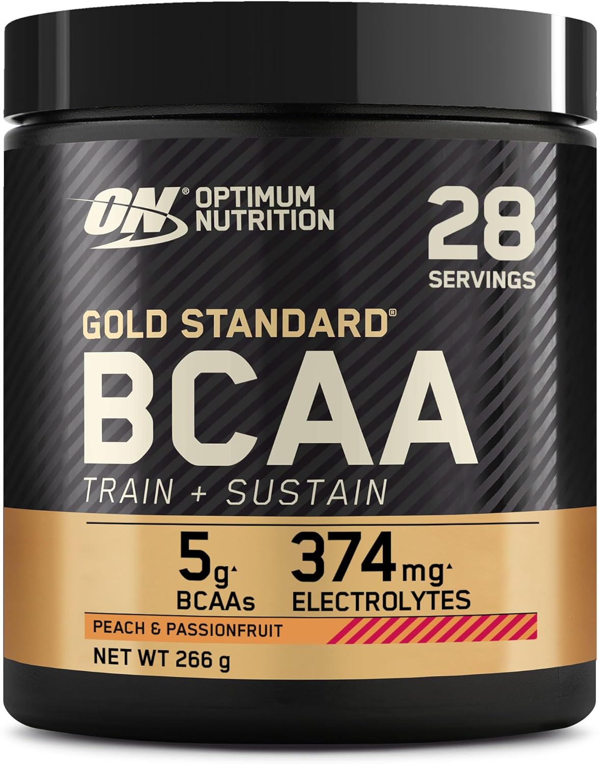 Optimum Nutrition Gold Standard BCAA Train + Sustain, Amino Acids Pre Workout Powder, Sports Drink with Vitamin C, Zinc, Magnesium and Electrolytes, Peach & Passionfruit Flavour, 28 Servings, 266 g