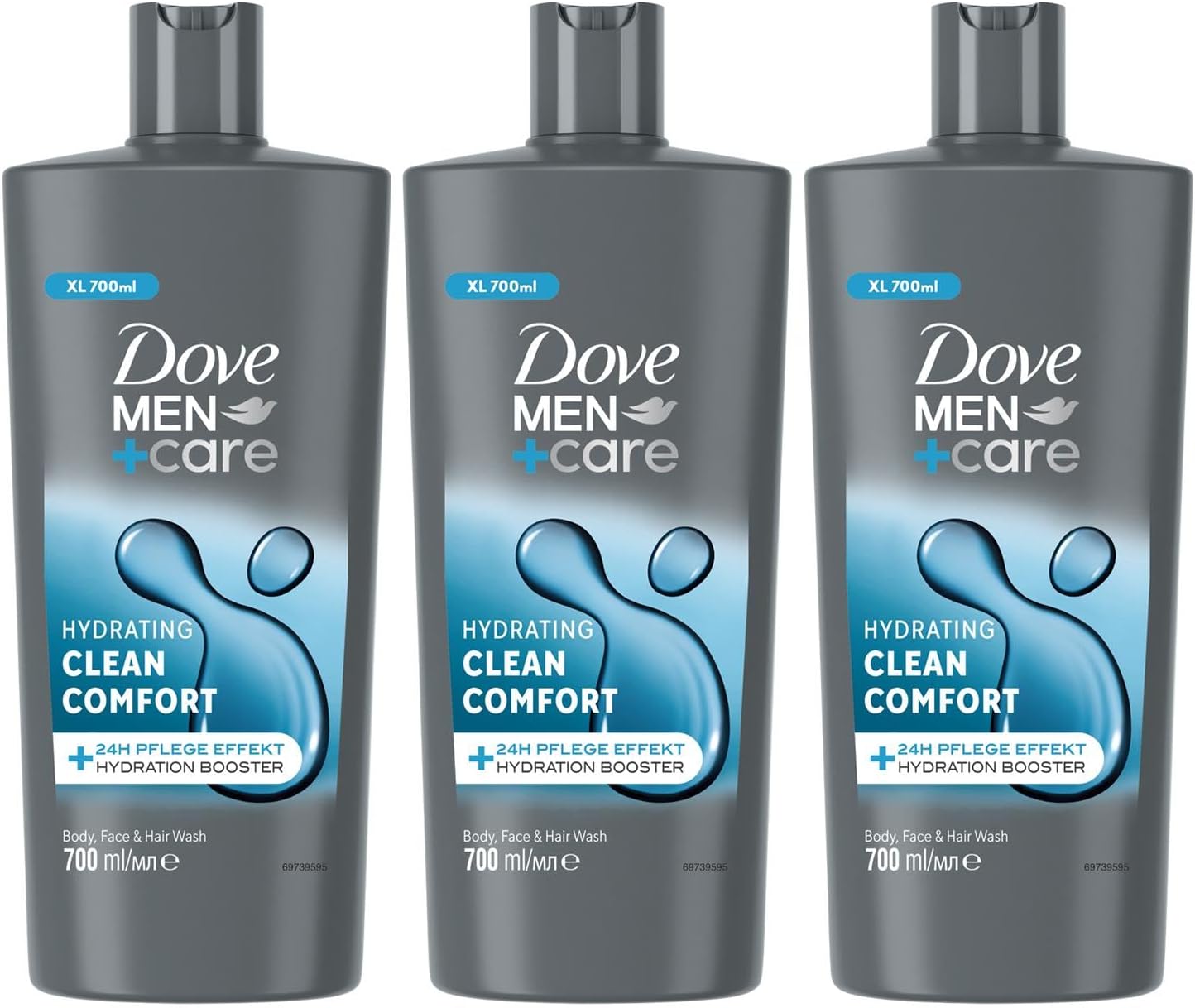 DOVE MEN + CARE 3-in-1 Body, Face & Hair Wash Hydrating Clean Comfort Provides 24-Hour Nourishment with Clean and Crisp Scent of Lemon and Cedarwood, 700ml Pack of 3