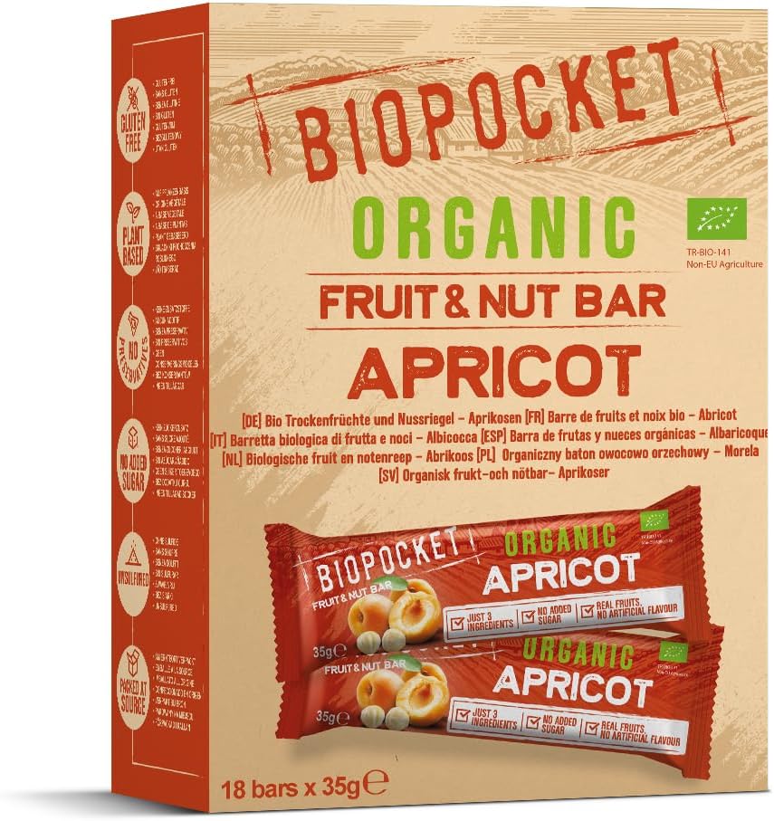 Biopocket Organic Fruit and Nut Bars, Apricot (18 x 35g)