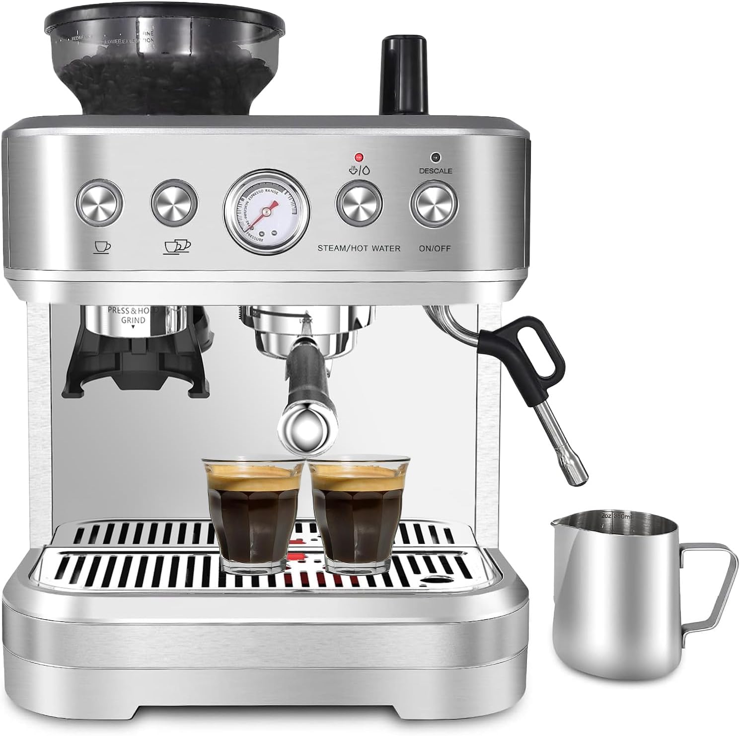 Aptliton Bean to Cup Coffee Machine - Coffee Maker with Grinder and Milk Frother, 15 Bar Italian Pump - Barista Express with 2 Capacity Options for Espresso, Cappuccino & Latte