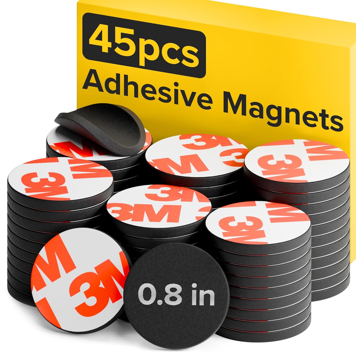 Hyper-Sticky Magnets with Adhesive Backing - 45pcs 0.8"x0.08" Strong Magnetic Dots for Whiteboard, Fridge, Crafts - Easy-to-Cut Stickers for Planning and Organization