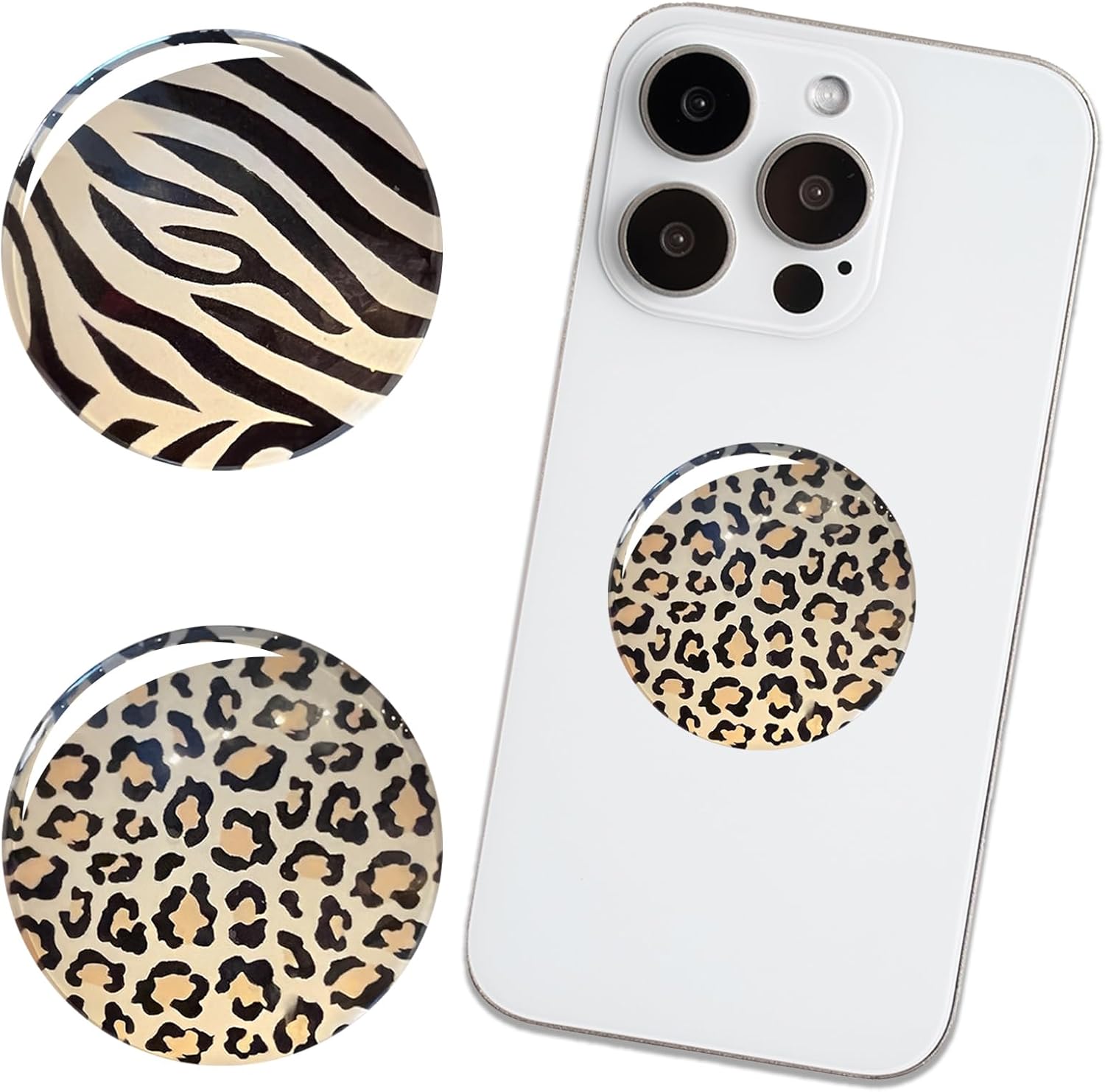 YSUY 2PCS Zebra & Leopard Print Phone Grip for Phones, Phone Ring Holder Grip with Finger Holder, Black & Purple Grips for Back of Phone, Case & Kindle, Ins Style