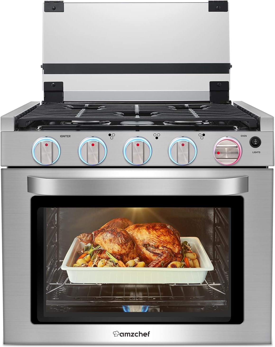 AMZCHEF RV Gas Range 21 Inches Tall,1.77 Cu.Ft Propane Range Oven with 3 Burners Stove for RV, Apartment, Mobile Home, Stainless Steel.