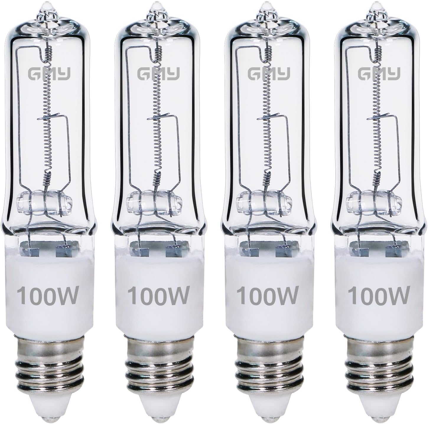 GMY JDE11 120V 100W T4 Mini Candelabra Base 1600lm 2800K Clear Dimmable JD E11 Halogen Light Bulbs 4Pack