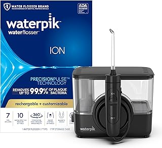 Waterpik ION Professional Water Flosser, Rechargeable and Portable for Teeth, Gums, Braces, 10 Settings, 7 Flossing Tips For Multiple Users And Needs, ADA Accepted, WF-12 Black, Packaging May Vary