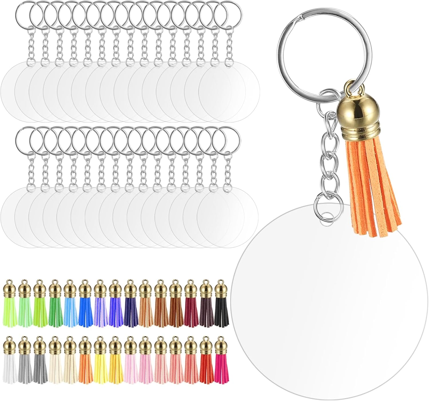 Cbofeixg 30 Pcs Acrylic Keyring Blanks, Clear Round, DIY Craft Kit, Transparent