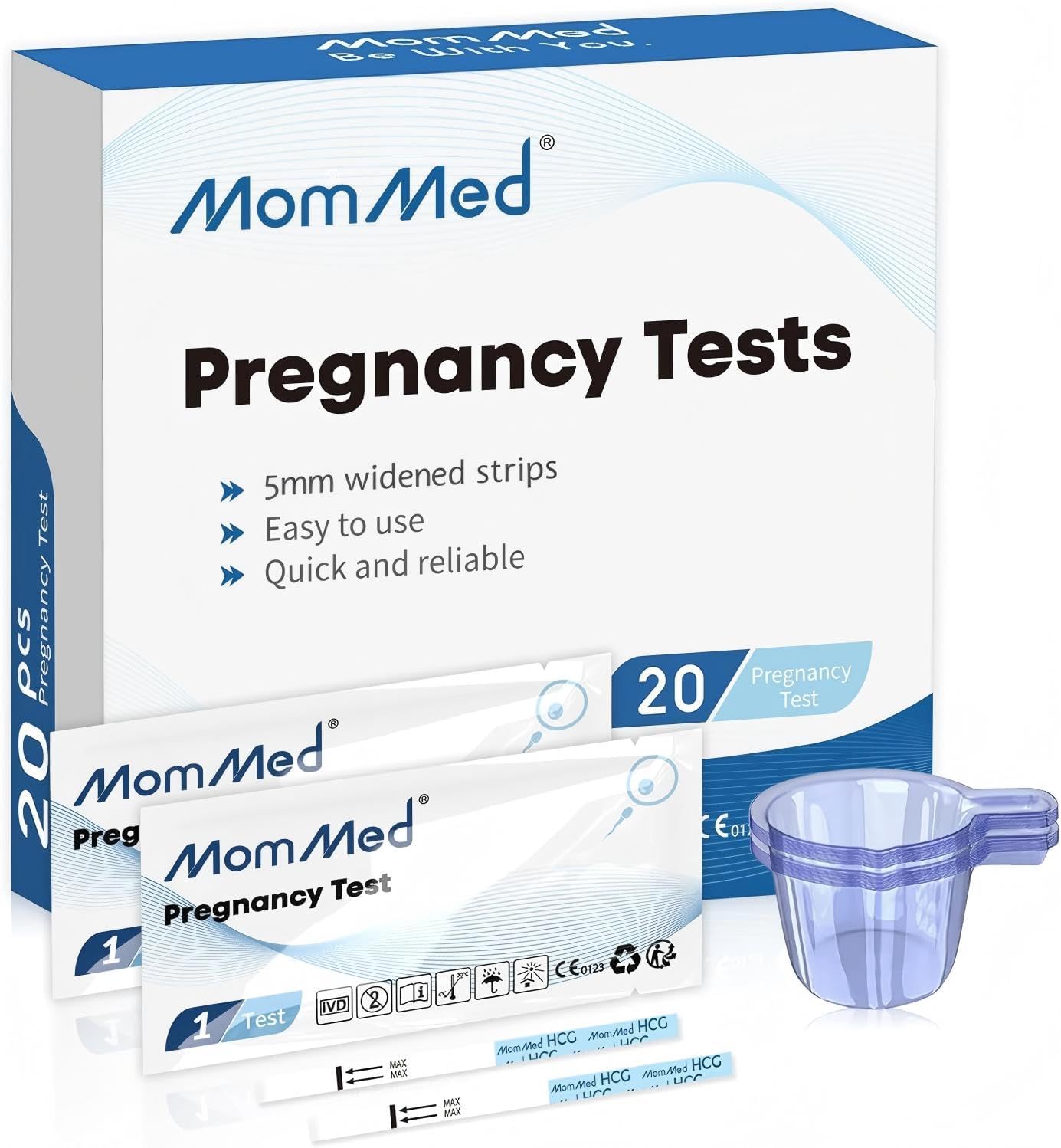 MomMed Pregnancy Test, 20 HCG Pregnancy Test Strips for Early Detection, Over 99% Accurate, 20 Free Urine Cups, Bulk Pregnancy Tests for Home Use, Pruebas de Embarazo