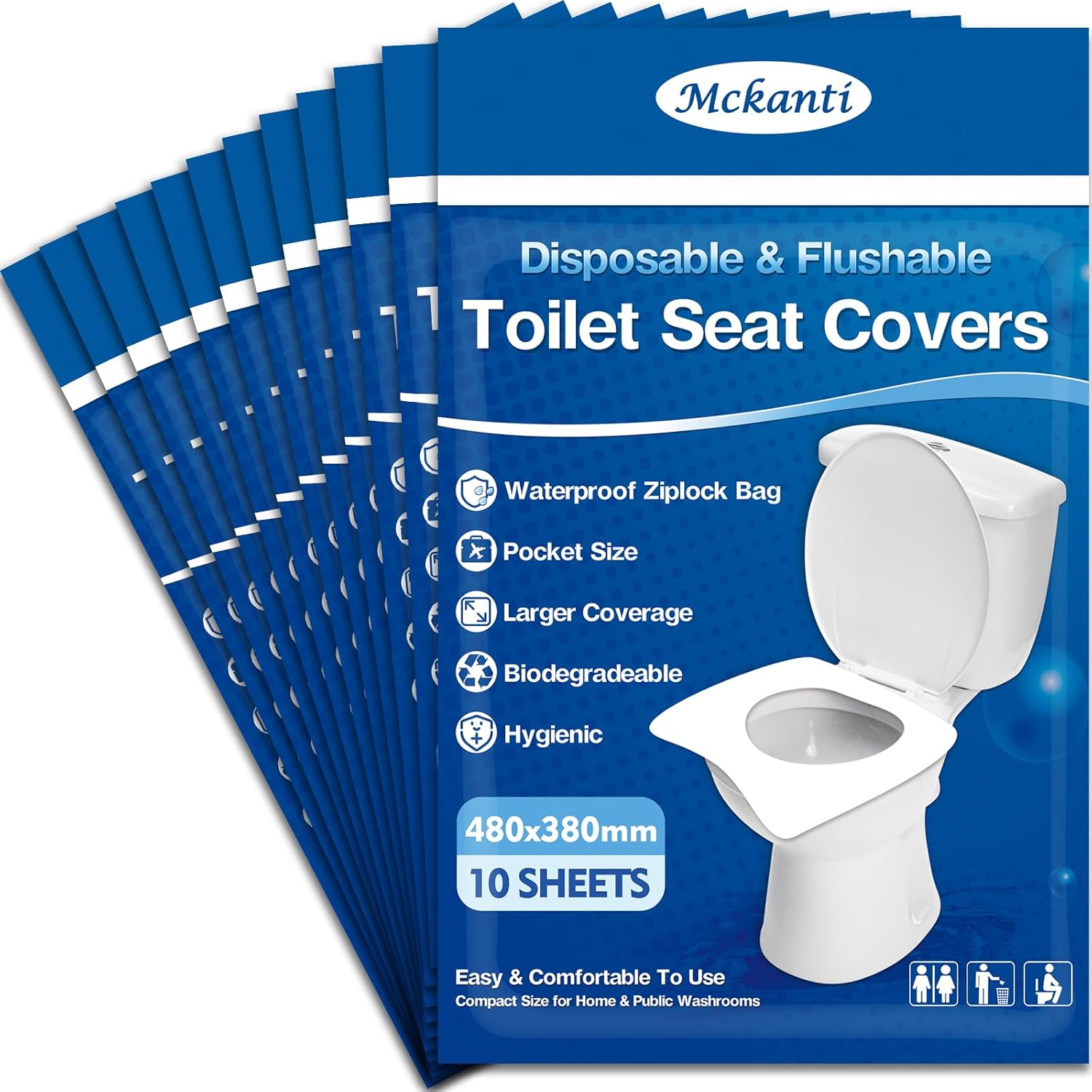 Mckanti Toilet Seat Covers Disposable - 120 Pack XL Flushable Paper Toilet Seat Covers for Adults Kids Potty Training, Biodegradable Travel Essential Accessories for Public Restrooms Airplane Camping