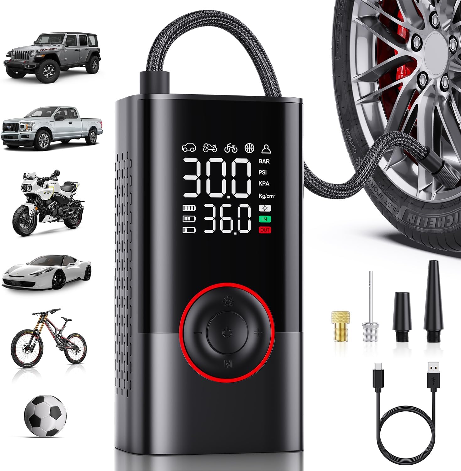 Tire Inflator Portable Air Compressor - Portable Cordless Mini Air Pump with Digital Pressure Gauge, 150PSI 3X Fast Inflation and Auto Shutoff Function Tires Pump for Cars
