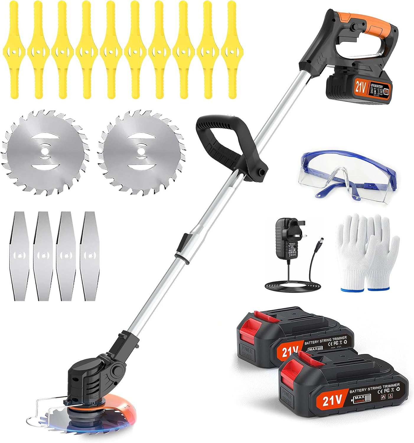 21V Cordless Grass Strimmer with 11000 RPM and 750W Motor Garden Strimmer Cordless with 2 Batteries 4.0Ah is the Perfect Partner for all Your Garden and Lawn Care Needs
