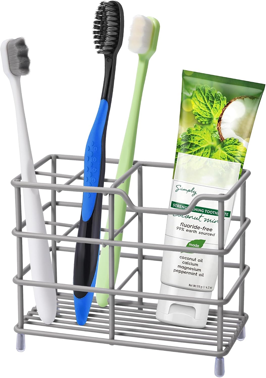 Urbanstrive 304 Stainless Steel Bathroom Toothbrush Holder Toothpaste Holder Stand Bathroom Accessories Organizer (Grey, Small) | Upgrade Heavy Duty Sturdy Durable Toothpaste Holder Bathroom Organizer Storage Decor Accessories Tooth Brush Holder Caddy
