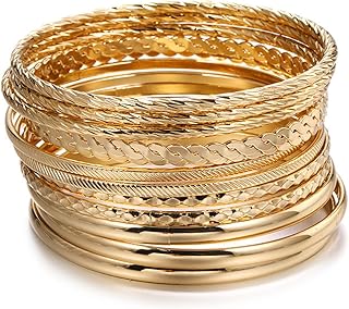 FUNOJOY Gold Bangle Bracelets for Women,14K Gold Plated Boho Indian Multi Stackable Bracelets Gold Bangles For Women Jewelry Gifts