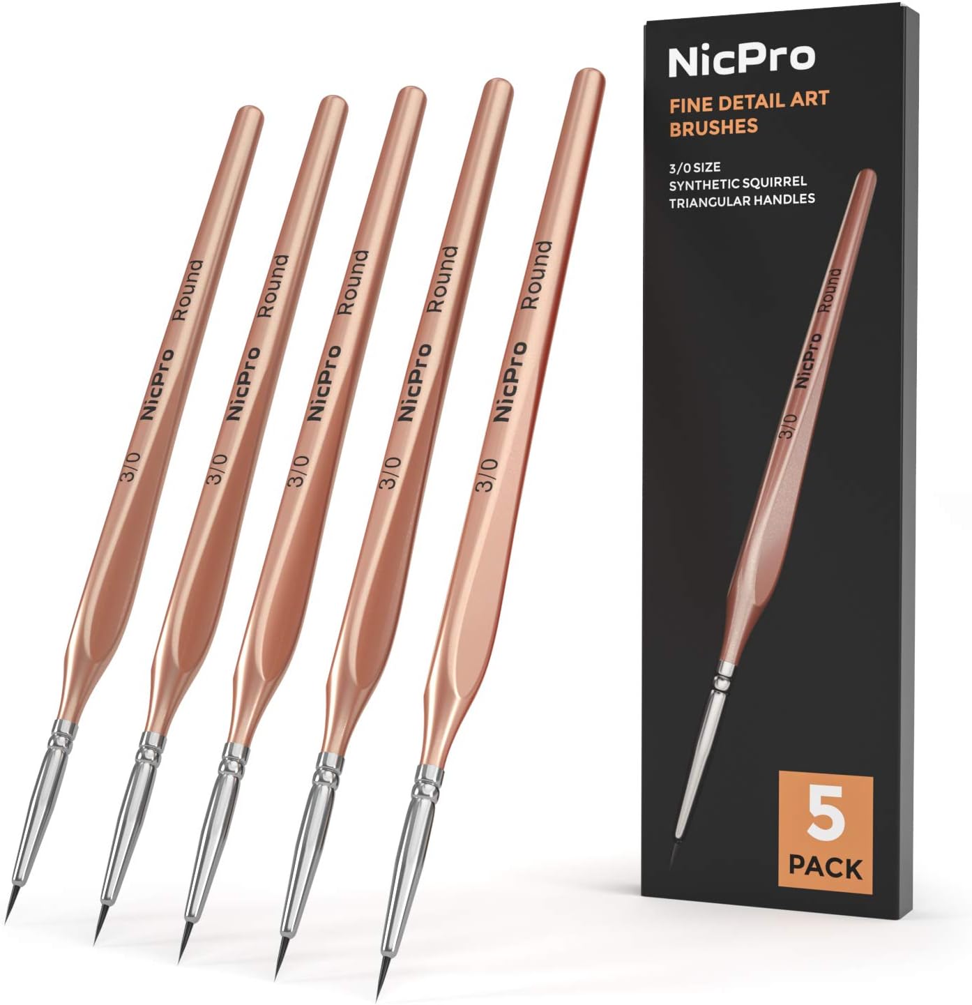 Nicpro Detail Paint Brushes 5 PCS Extra Fine Tip 000 Professional Miniature Painting Artist Set Round 3/0 for Micro Watercolour Oil Acrylic Craft Models Rock Army Paint by Number for Adult
