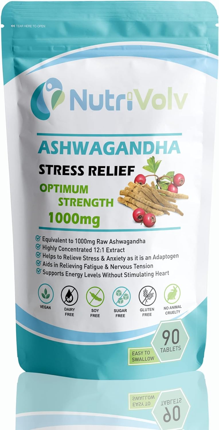 Ashwagandha 1000mg | 90 Tablets | High Strength Ashwagandha Supplement | Ayurvedic | Stress Fatigue Anxiety Relief | Organic