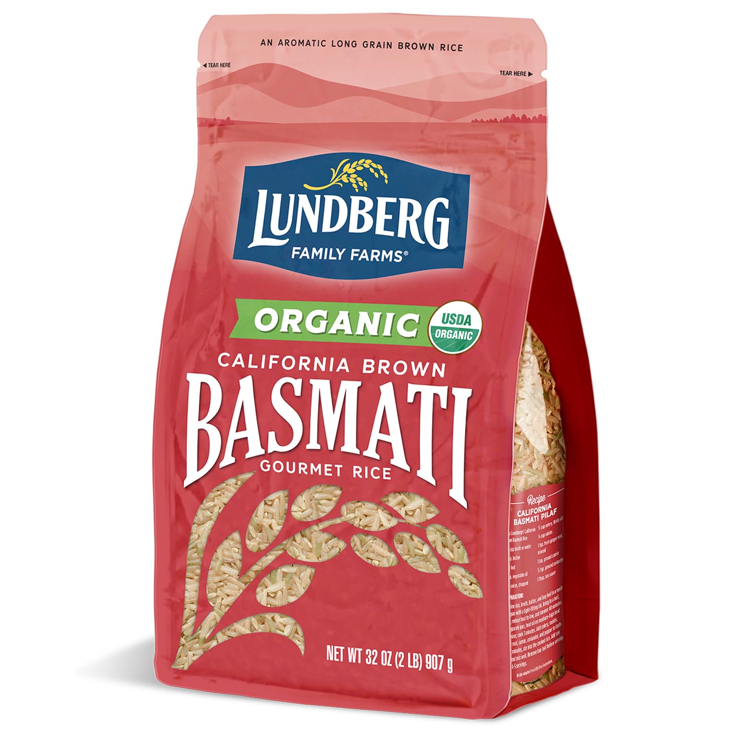 Lundberg Organic Basmati, Long-Grain Brown Rice – Non-Sticky, Fluffy & Aromatic, 32 Oz