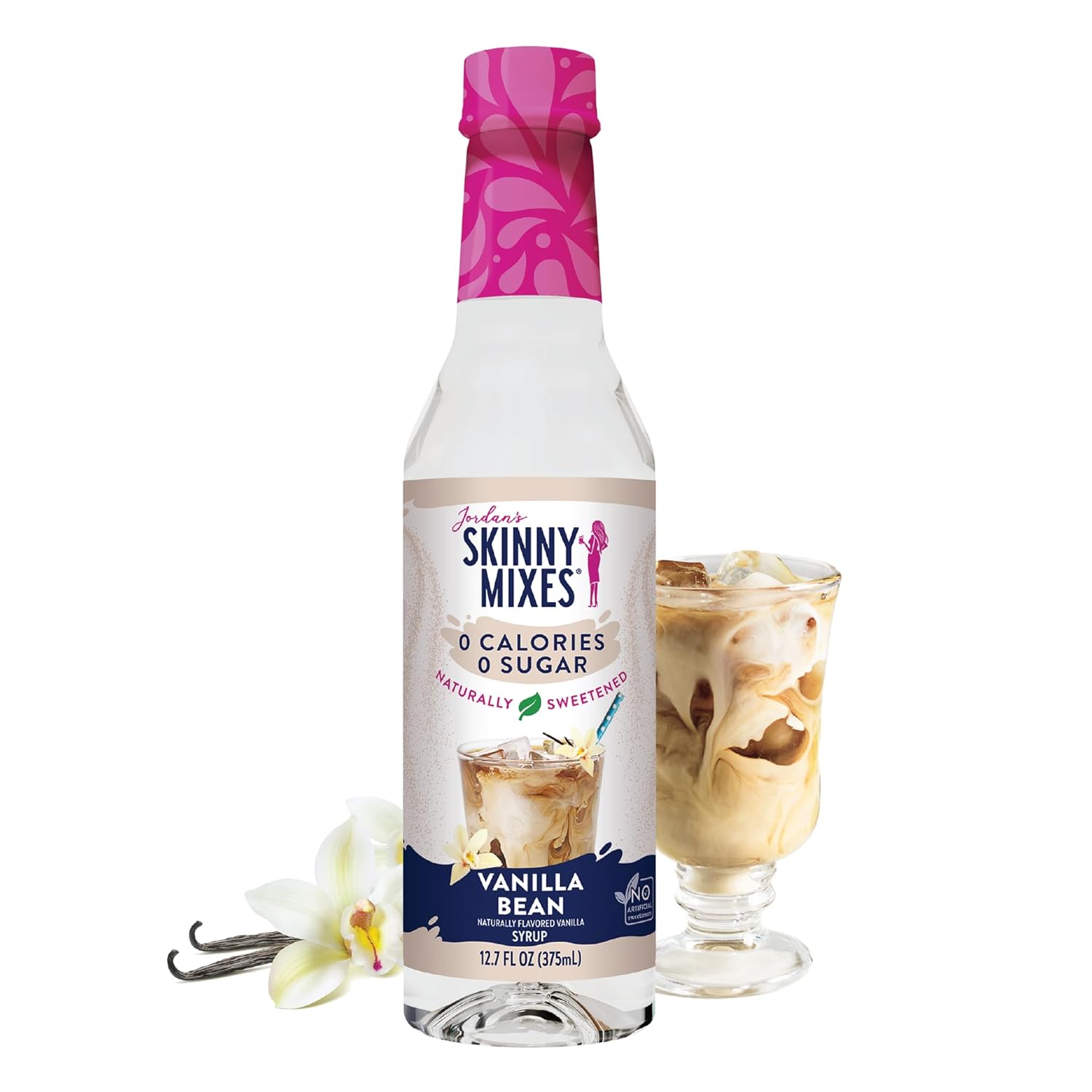 Jordan's Skinny Syrups Sugar Free Syrup, Vanilla Bean Syrup, 12.6 oz, Zero Sugar and Zero Calorie Flavoring for Coffee, Protein Shake, Cocktail or Mocktail Drinks and More, Naturally Sweetened Line