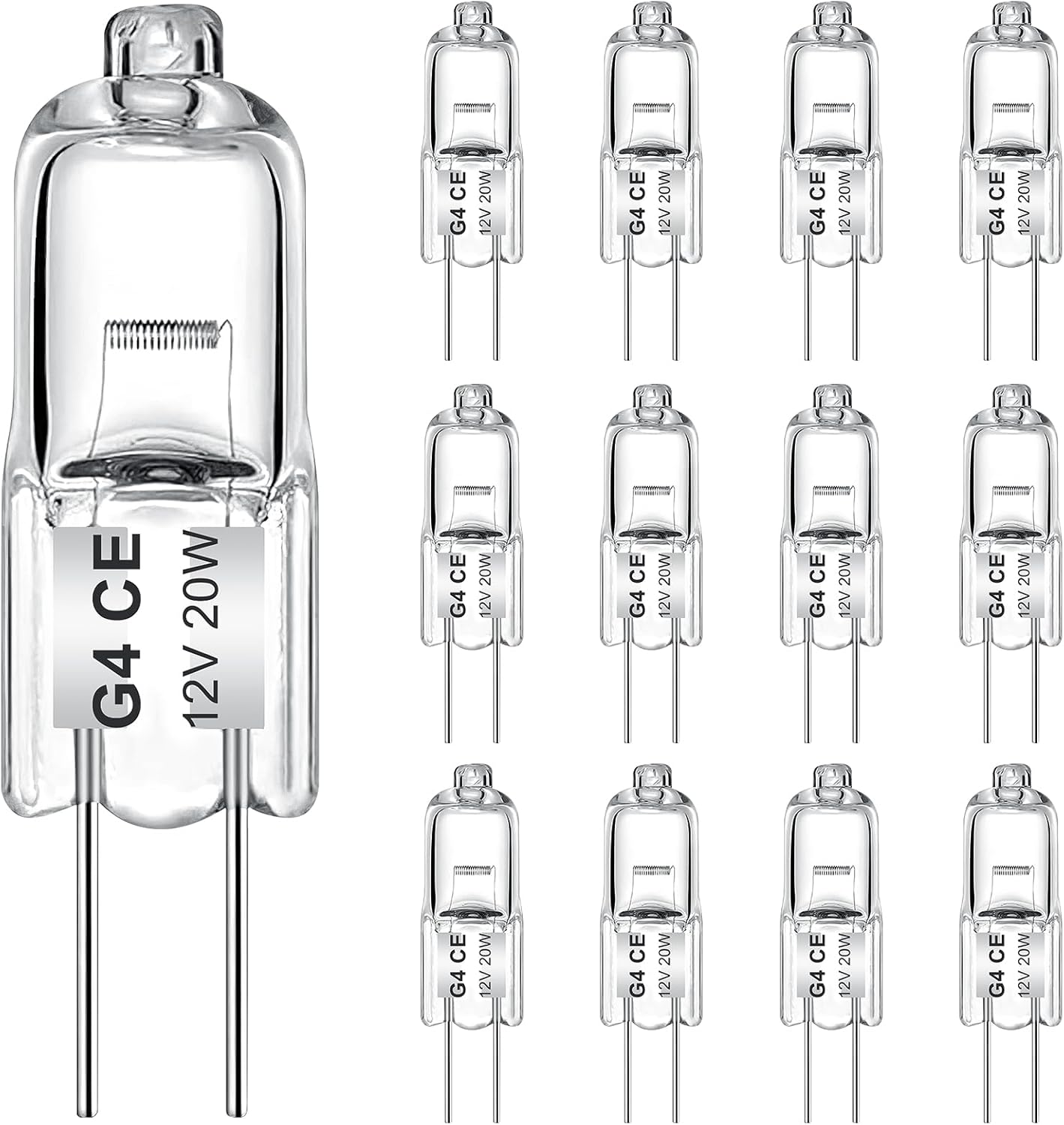 AUZOSL 12 Pack G4 Halogen Bulbs 20W 12V 300LM 2700K Warm White 2 Pin Capsule Light Bulbs, Dimmable 2000h Lifespan 99 CRI No Flicker