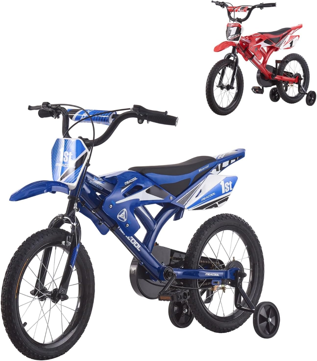 16" 18'' Kids Bike Moto Bicycle Motocross Motorcycle Bike Simulated Motorbike Sound With Removable Stabilisers Wheels for Ages 3-9 Years Old Boys Girls