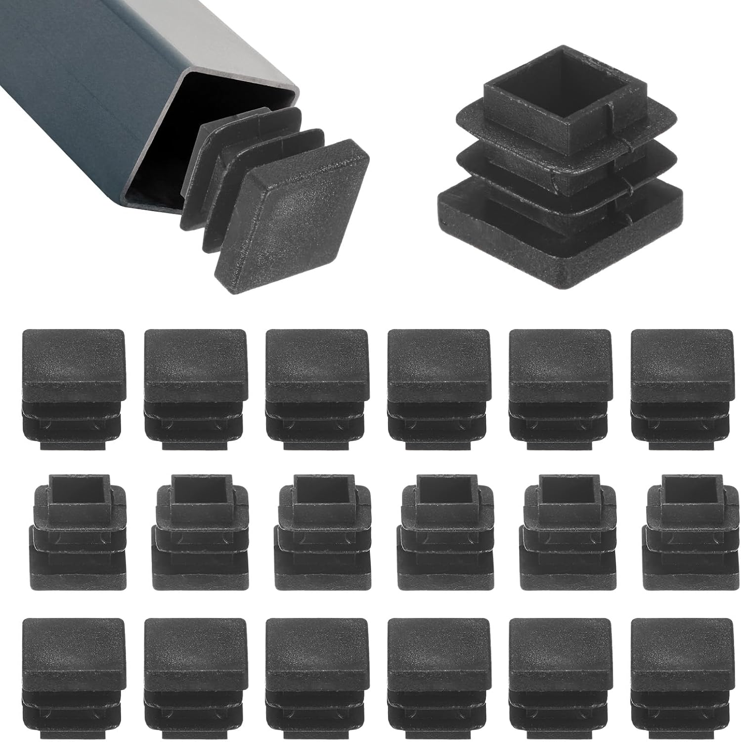 M METERXITY 50-Pack Tubing End Caps, 15 x 15mm Plastic Square Hole Plugs Inserts for Chair Leg/Bar Stool/Fitness Equipment, Chair Glides Fence Plug Floor Protectors