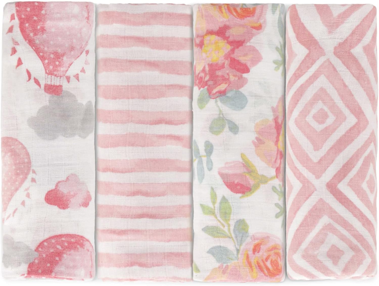 Featherhead™ 100% Cotton Muslin Swaddle Blankets for Baby Girl - Large 47”x 47” - Pre-Washed, Soft, & Breathable - Newborn Essential & Perfect Baby Registry Gift (4 Pack - Garden Floral)
