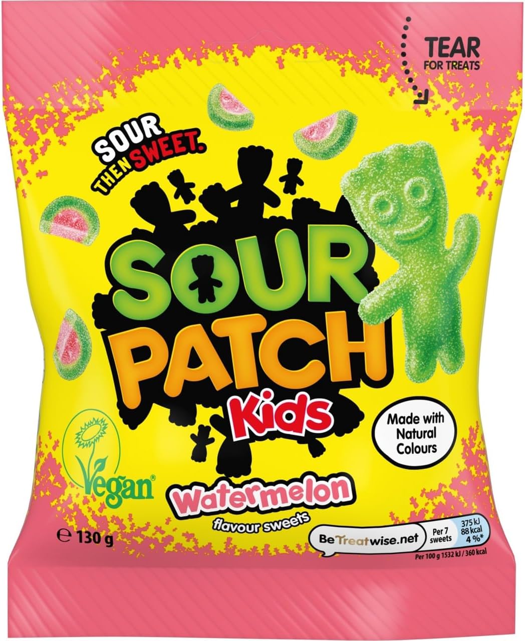 Sour Patch Kids Watermelon, Fruity & Tangy Watermelon Flavoured Sour Sweets, 130 g (Pack of 1)