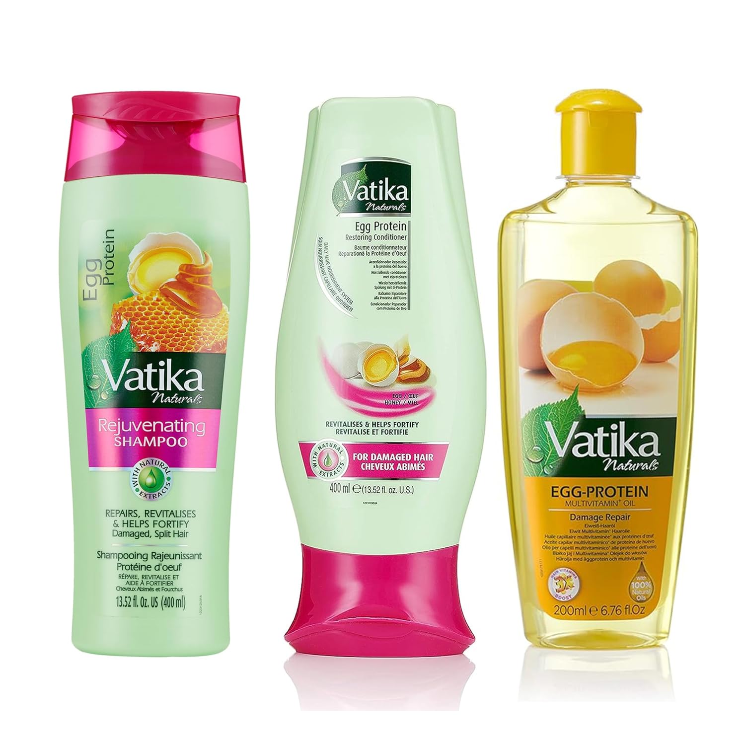 Dabur Vatika Naturals Shampoo, Conditioner and Hair Oil Set (Egg Protein) - 400 + 400 + 300ml